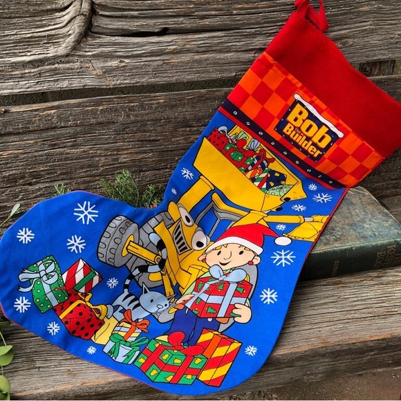 Bob the Builder Handmade large Christmas stocking Yellow scoop bucket upcycled💙 - Picture 4 of 11